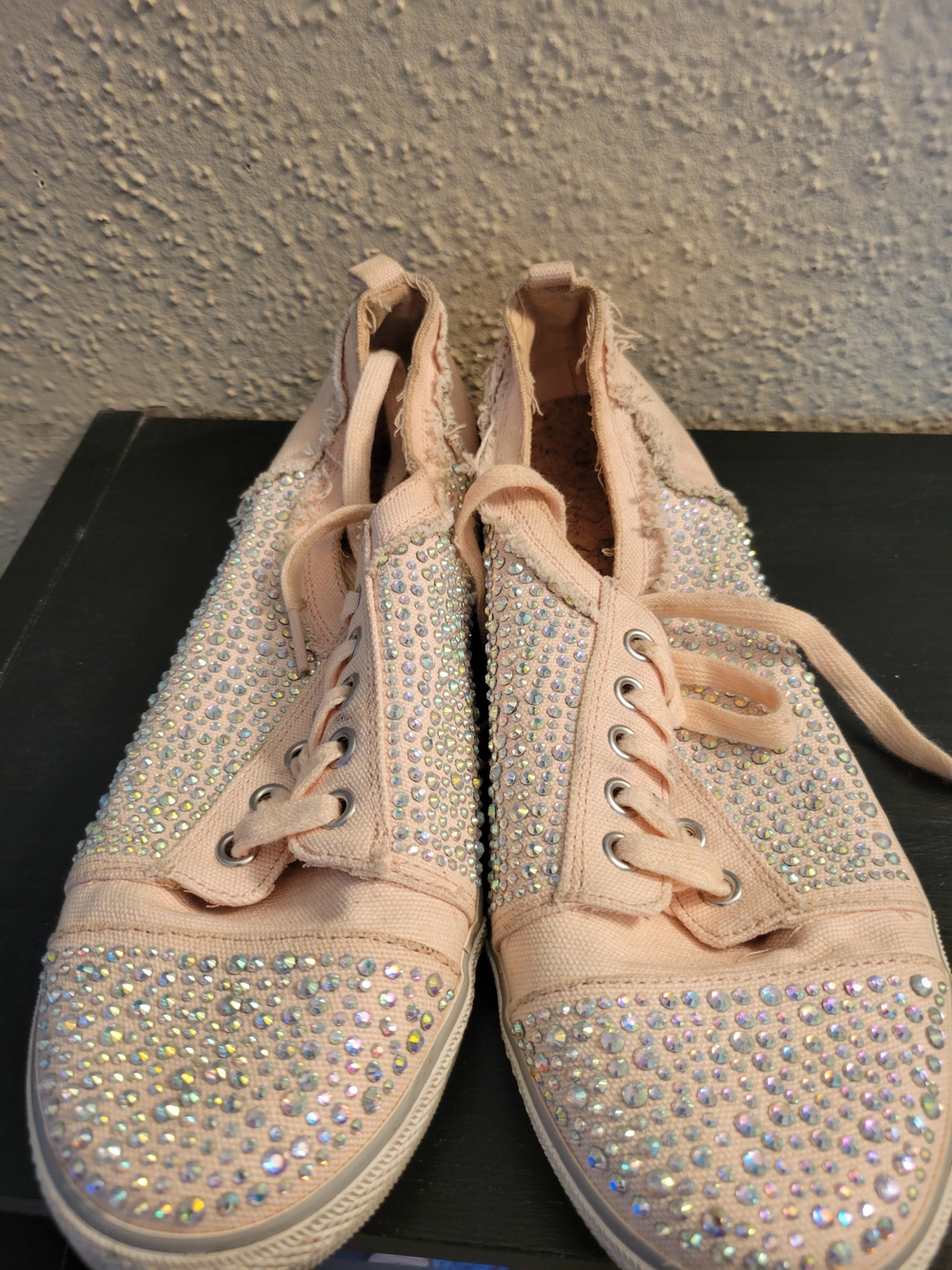 Sparkle Pink Rhinestone Canvas Sneakers for Women